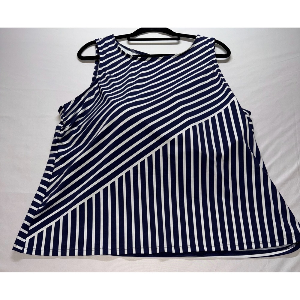Lands' End Tankini Top Women 24W Blue Striped Lycra Swimwear Nautical